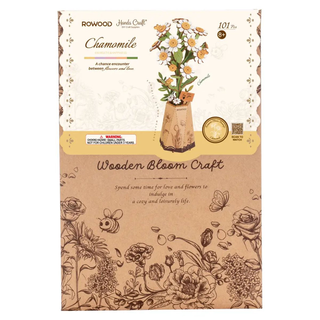 DIY wooden flower puzzle kit with chamomile bouquet design – eco-friendly craft project for adults, perfect for gifting or home décor.