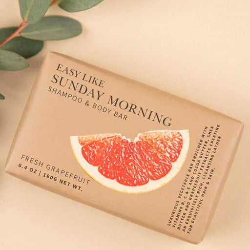 Shampoo and body bar with a fresh grapefruit scent on a beige background