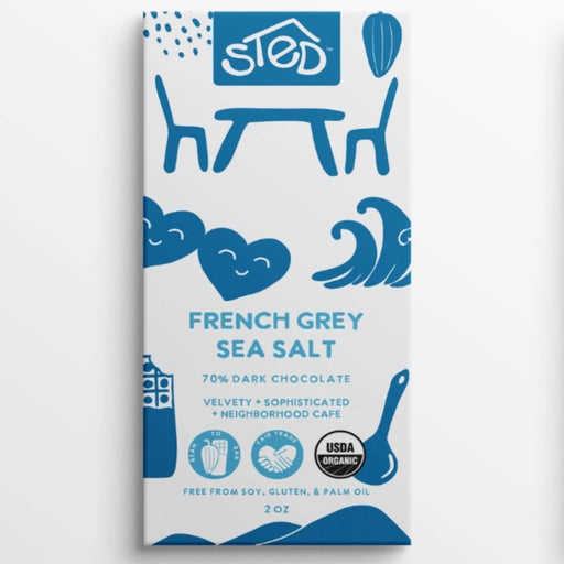 STED French Grey Sea Salt chocolate bar packaging on a white background