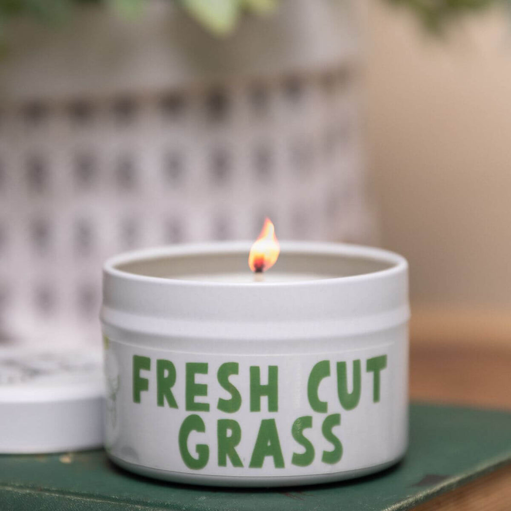 Fresh Cut Grass Soy Candle | 4 oz tin | Shop Hygge  Box