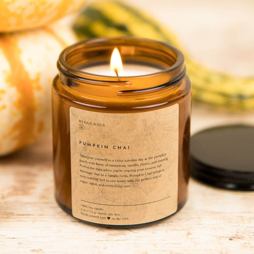 Hygge Haus Pumpkin Chai Soy Candle in Amber Glass Jar