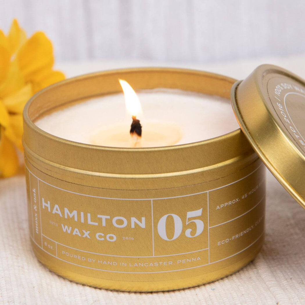 Hamilton Wax Co Moss & Oak Soy Candle in Gold Tin 8oz