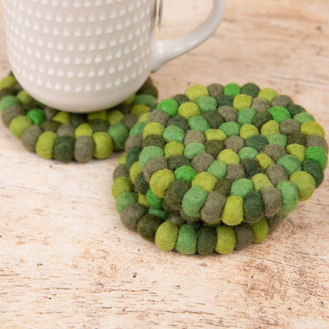 Set of 4 Wool Coasters - Green Tea - Hygge Box Shop