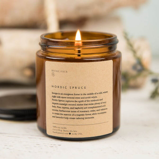 Hygge Haus Nordic Spruce Soy Candle in Amber Glass Jar