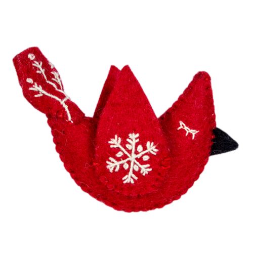 Handmade and Fair Trade Snowflake Cardinal Wool Ornament