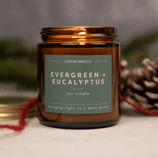 Evergreen & Eucalyptus Soy Candle Amber Glass Jar 4 oz