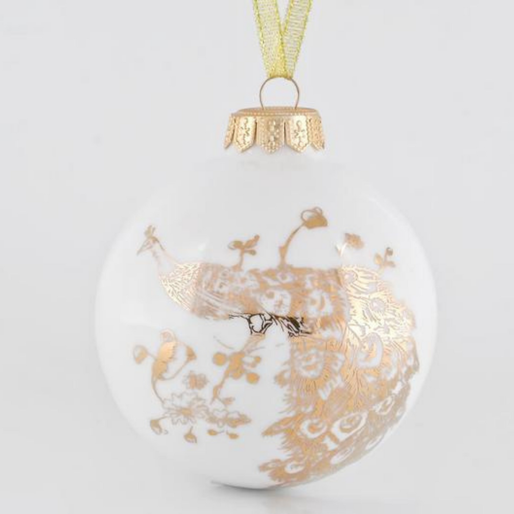 English Bone China Ornament Peacock in gold paint Handmade in UK