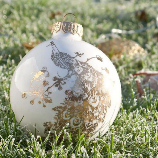 Bone China Christmas Ornament with Golden Peacock