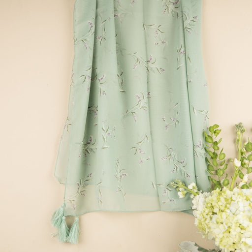 Lavender Flowers Print Scarf with Tassels