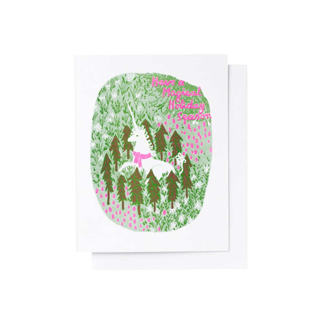Magical Holiday Unicorn Risograph Card | Printed in the USA