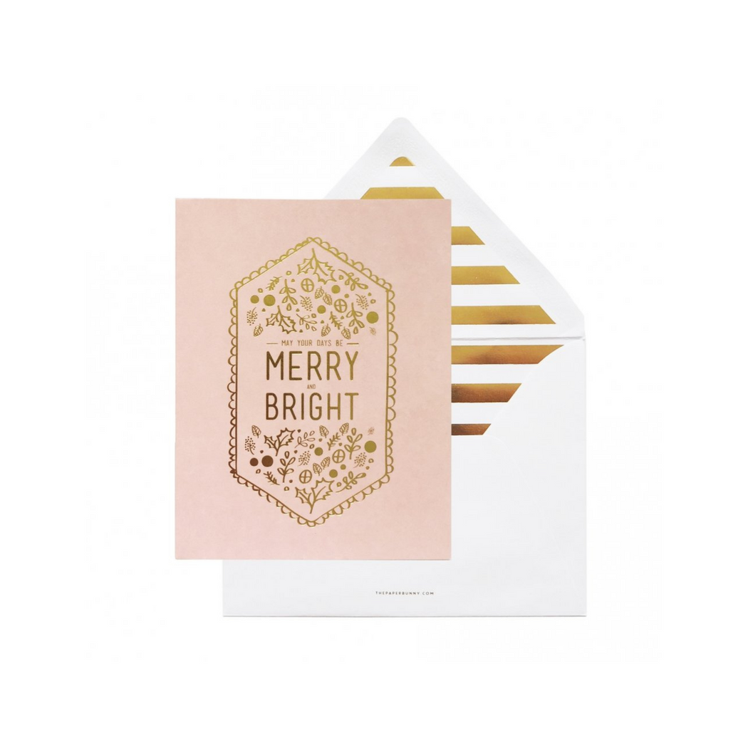 Merry and Bright Blush Pink Greeting Card | Designed in Singapore