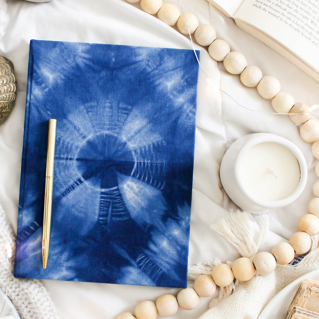 Indigo blue dyed cotton cover notebook with handmade unlined paper