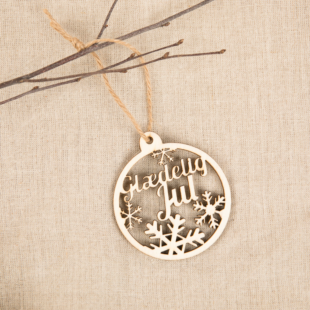 Laser Cut Wooden Glaedelig Jul Christmas Ornament Gift Topper