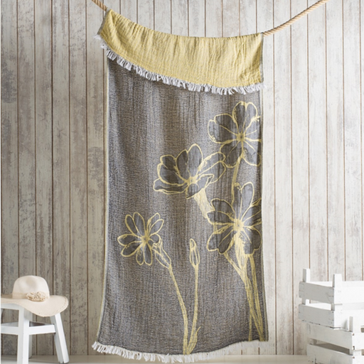 Hygge Box Turkish Towel, Yellow Flora Design