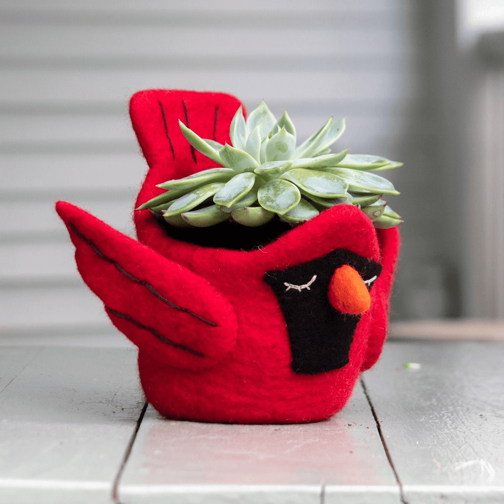 Red Cardinal Wool Felt Planter Handmade and Fair Trade — Hygge Box